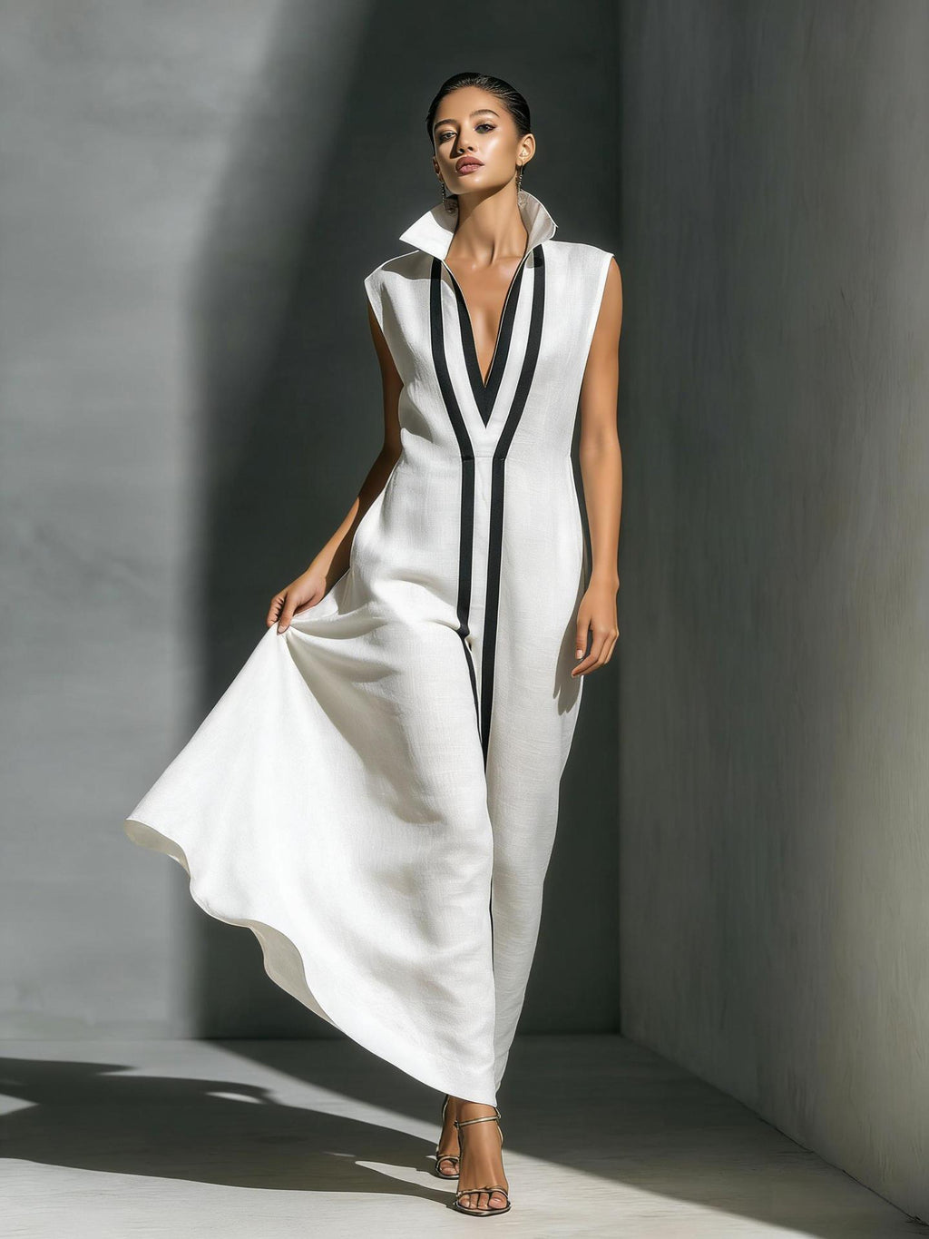 Women's Summer Sleeveless Cotton Linen Stand Collar Clothing