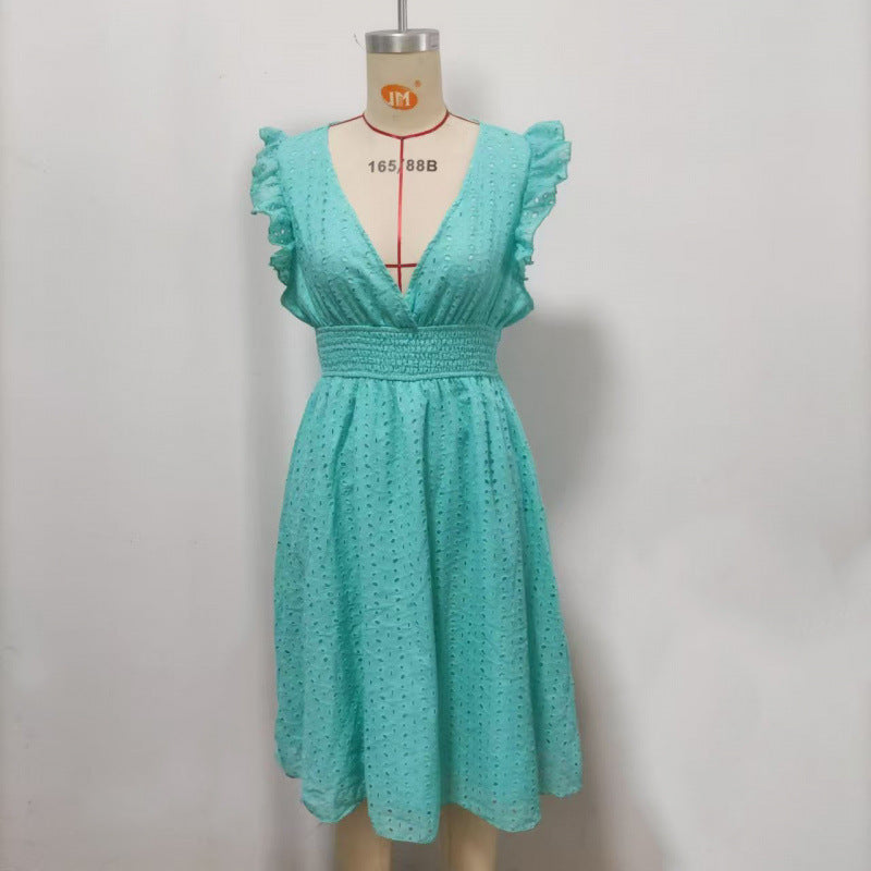 Classic Multicolor Summer Ruffle Sleeve Elegant Dress