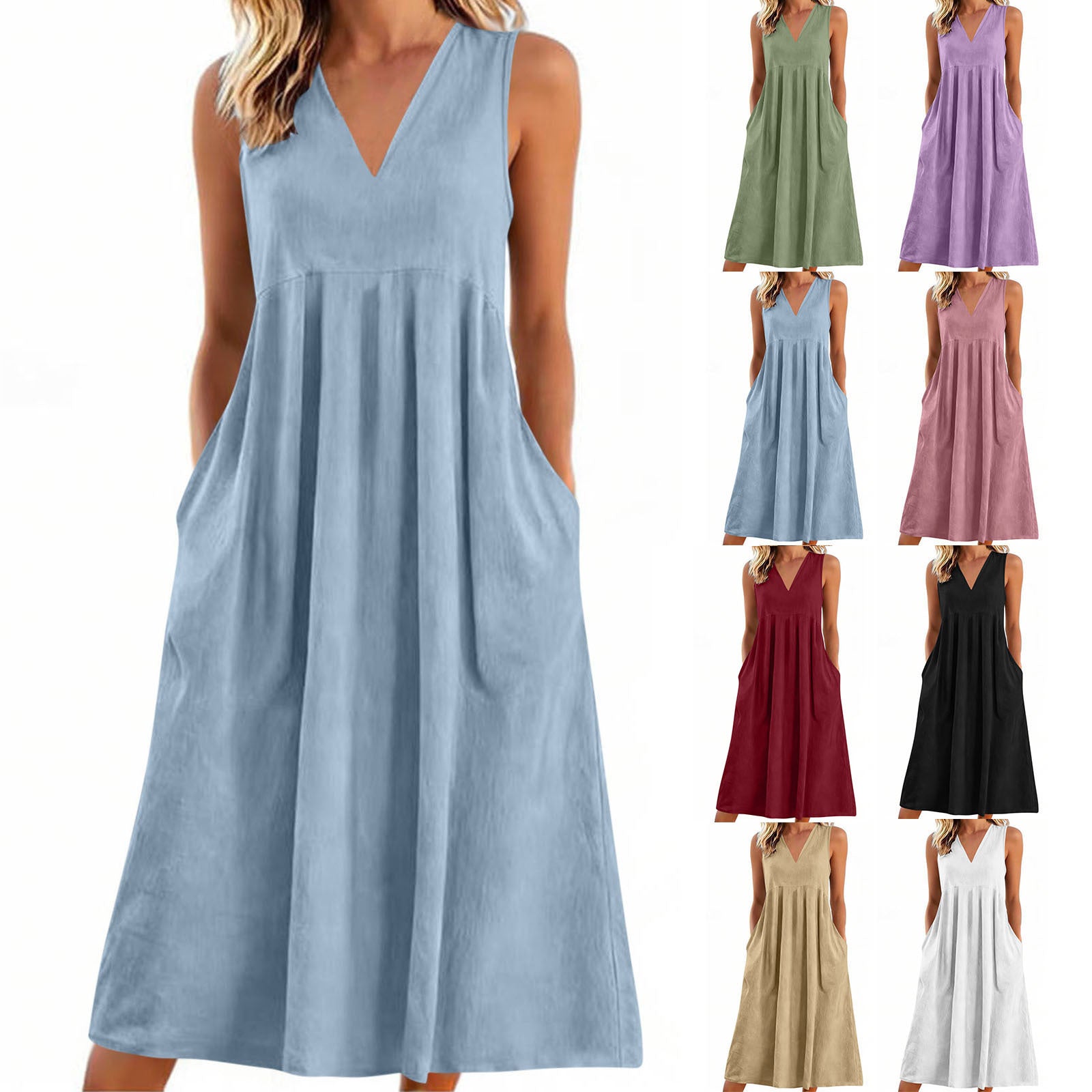 Women's Solid Color Pullover Sleeveless Cotton Linen Dress