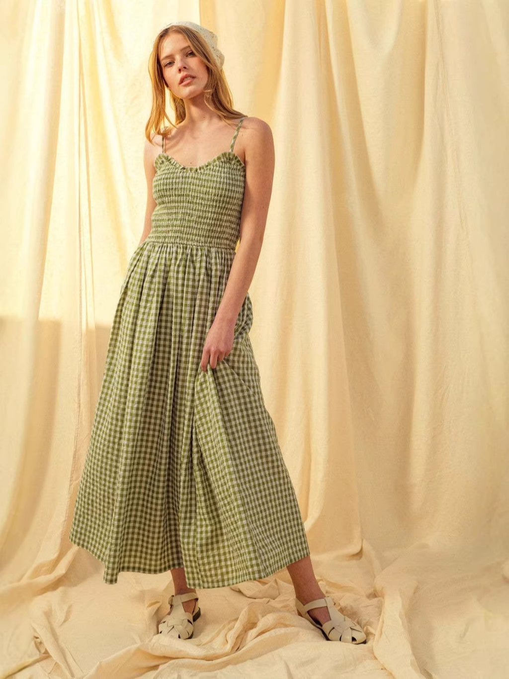 Women's Summer Strap Retro Plaid A- Line Slimming Dress