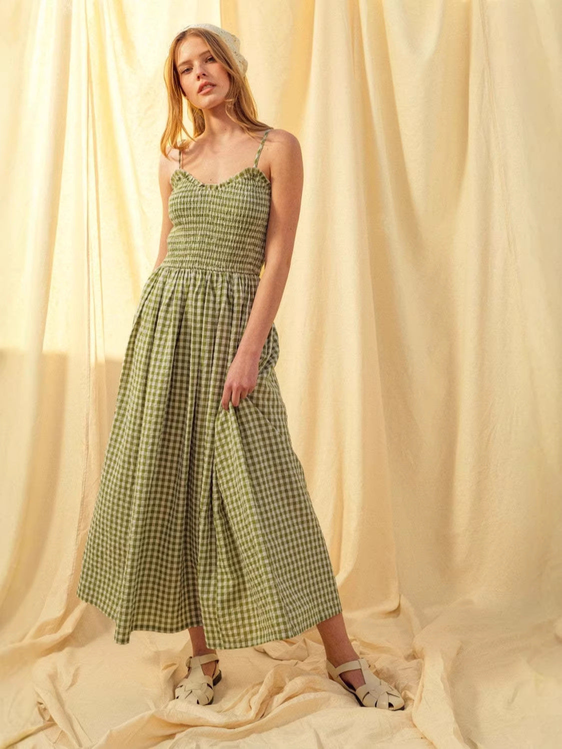 Women's Summer Strap Retro Plaid A- Line Slimming Dress