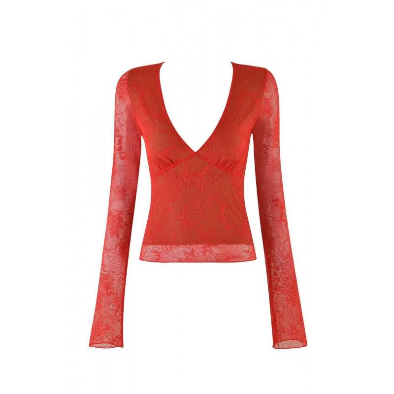 Hot Pure Lace Sexy Long Sleeve Design Tops