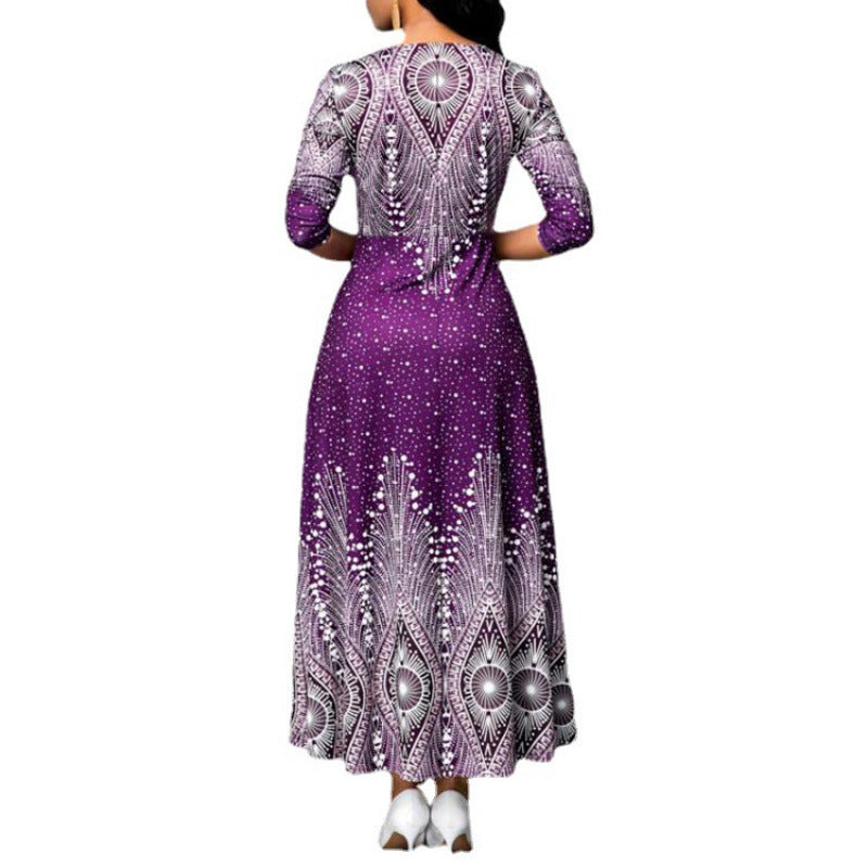 Women's Vintage Floral Print Long Sleeves Maxi Dress