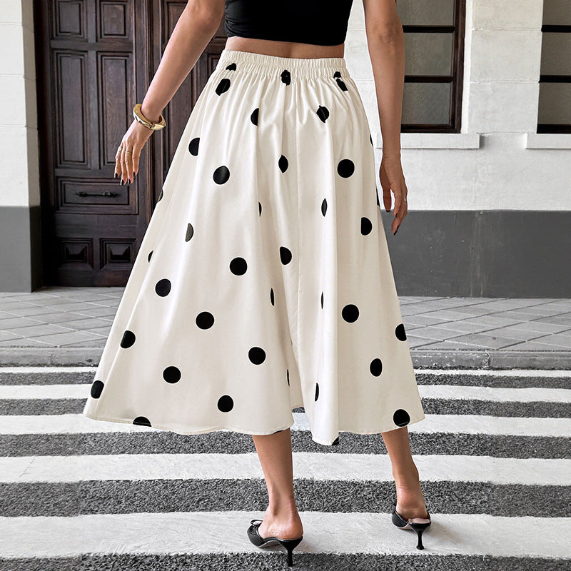Summer White Umbrella Polka Dot Elastic Elegant Retro A- Skirt