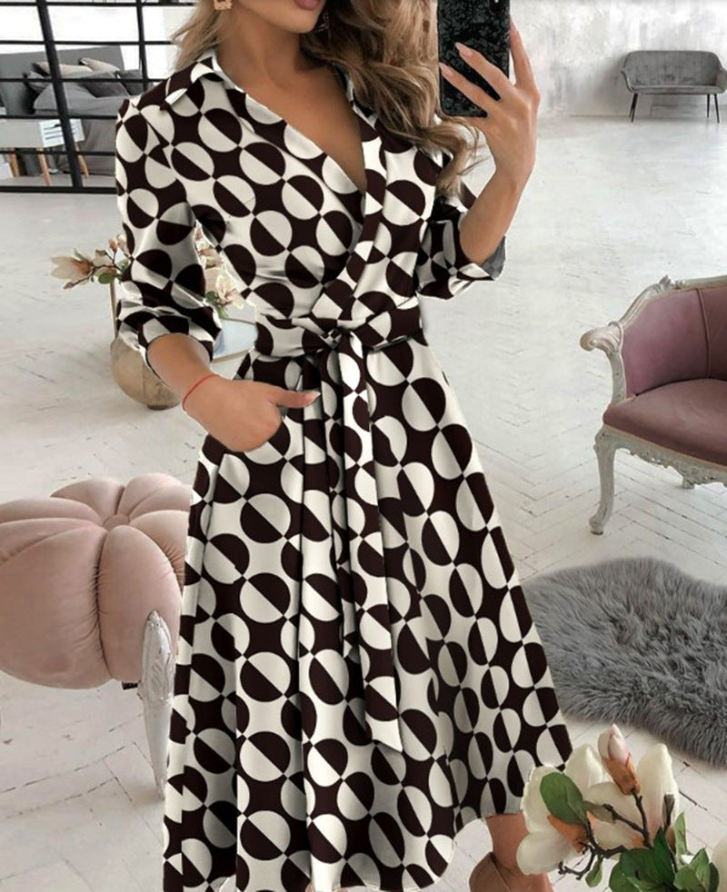 Women's Fashion Long Sleeve Printed Sheath Elegant Dress