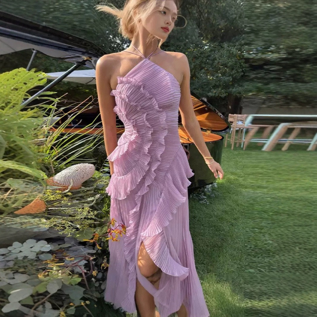 Women's Summer Sexy Halter Ruffled Long Design Dress
