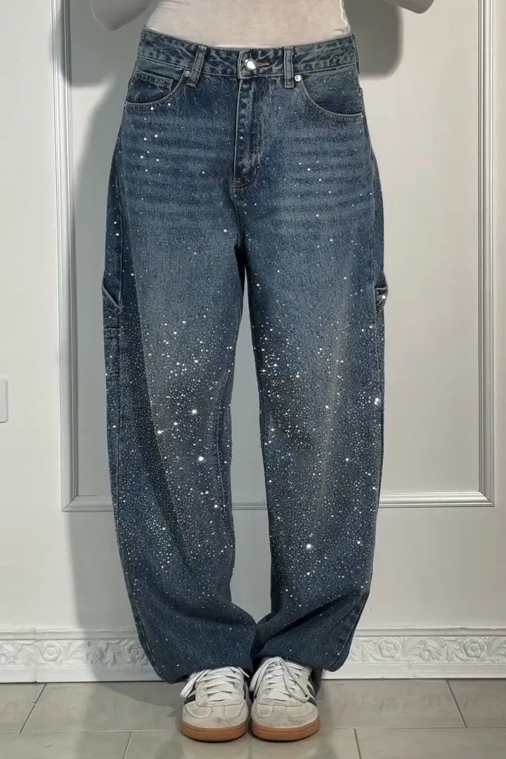 Cool Women's Fashion Starry Rhinestone Casual Women's Jeans