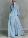 Temperament Slimming Long Sleeve Pleated Vacation French Dress