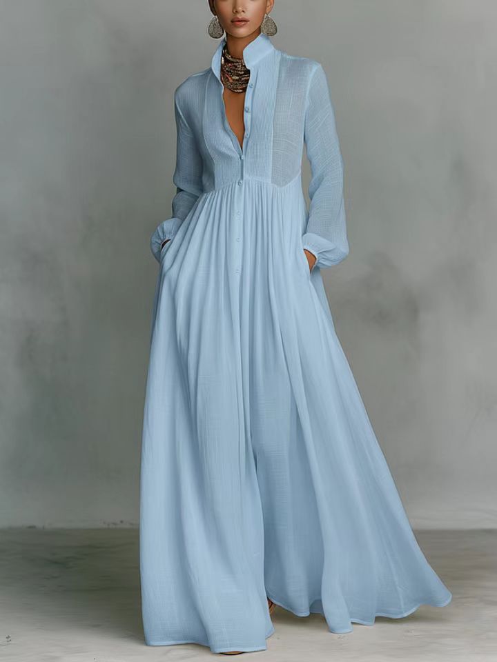 Temperament Slimming Long Sleeve Pleated Vacation French Dress