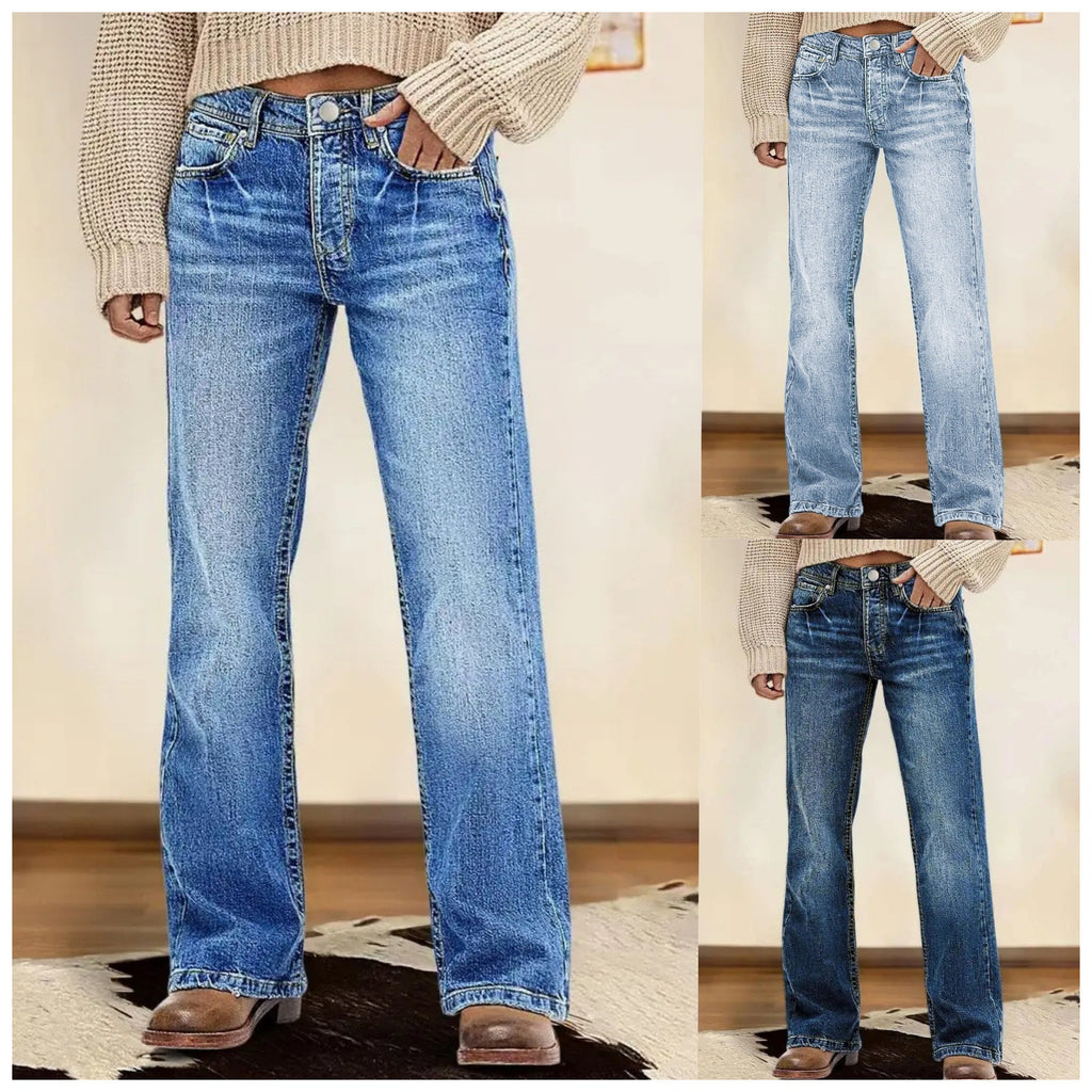 Women's Retro High Waist Narrow Wide Leg Loose Commuting Figure Jeans