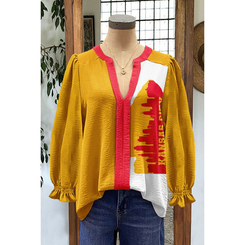 Women's Loose Flared Sleeves Long-sleeved Digital Printing Women's T-shirt
