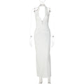 Women's Sexy Stitching Steel Ring Halter Slim Fit Pleated Patch Long Dress