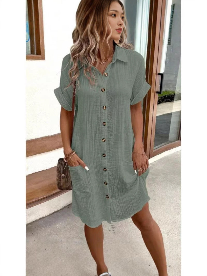 Women's Casual Solid Color Cotton Linen Breasted Long Sleeve Blouse