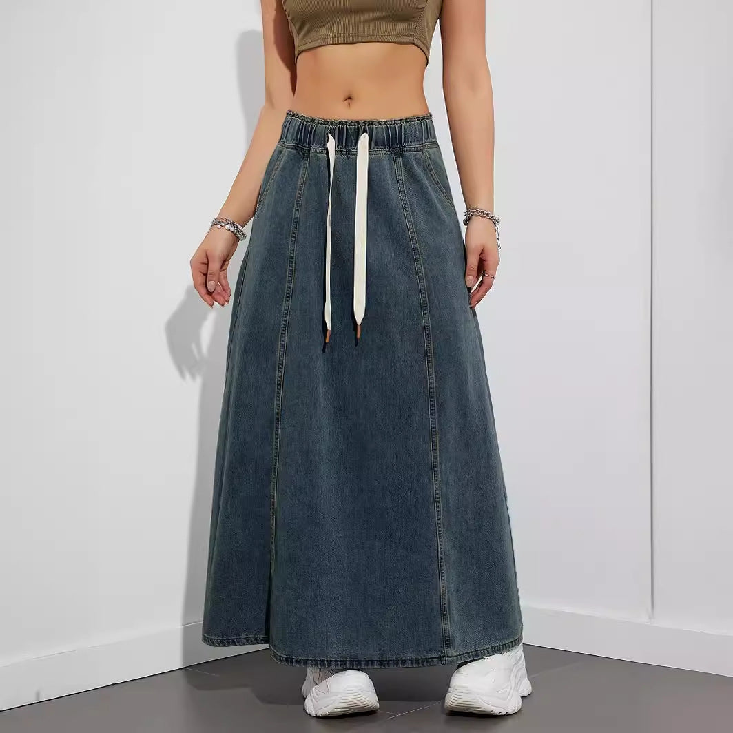 Women's Design Elastic Waist Loose Swing Dress Denim Skirt