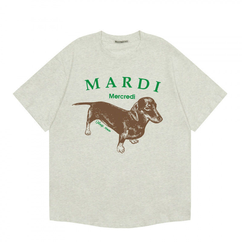 Sleeve Little Daisy Sausage Dog Printed Round Neck Pure Shorts