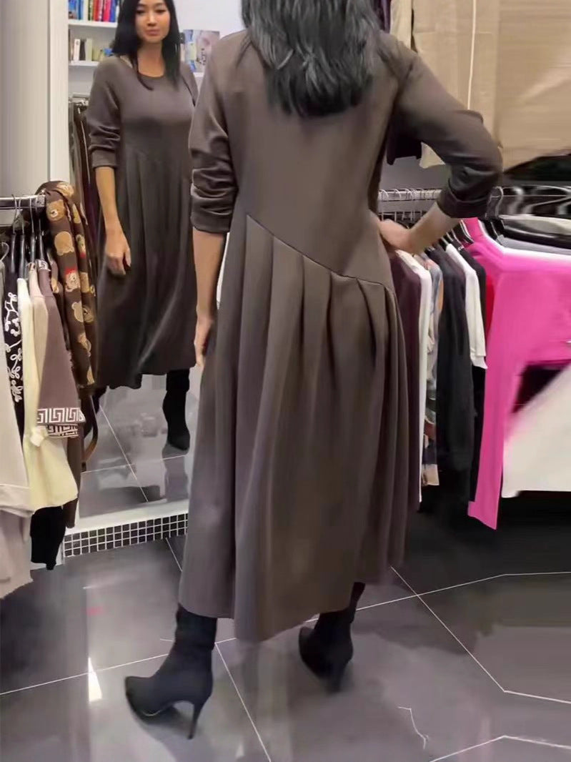 Leisure Long Sleeve Pleated Pullover Slimming Dress