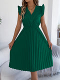 Women's Casual Lace Ruffled Cinched Pleated Dress