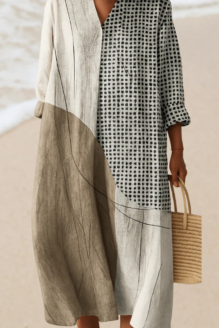 Women's Printed Fashion Popular Stitching Linen Dress