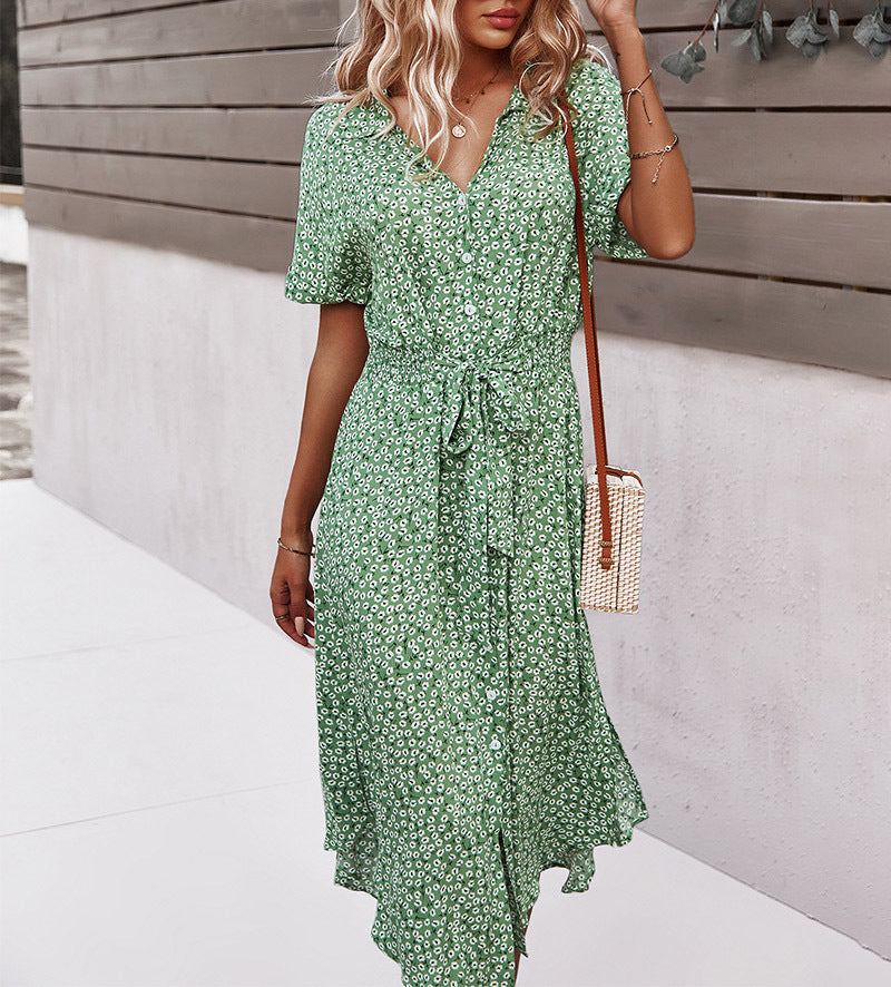 Casual Vacation Style Wide Hem Printed Dress