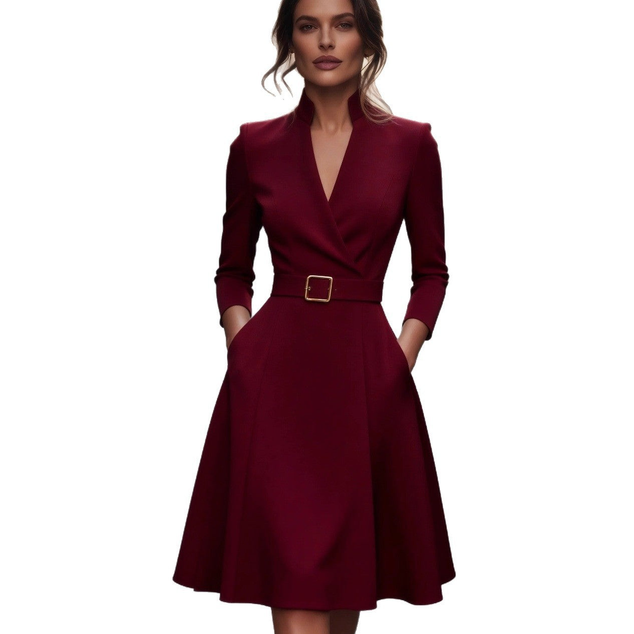 Women's Solid Color Waist Tight Swing Long Clothing