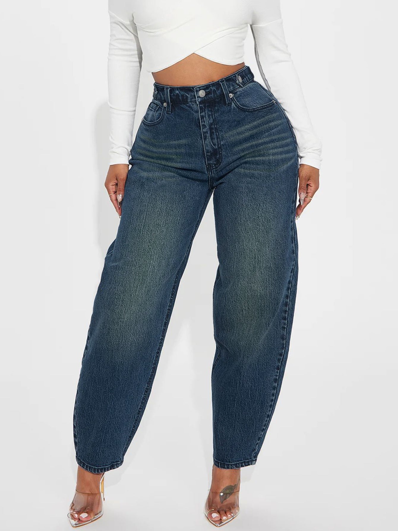 Women's Design Sense Retro Lantern Washed Blue Women's Jeans