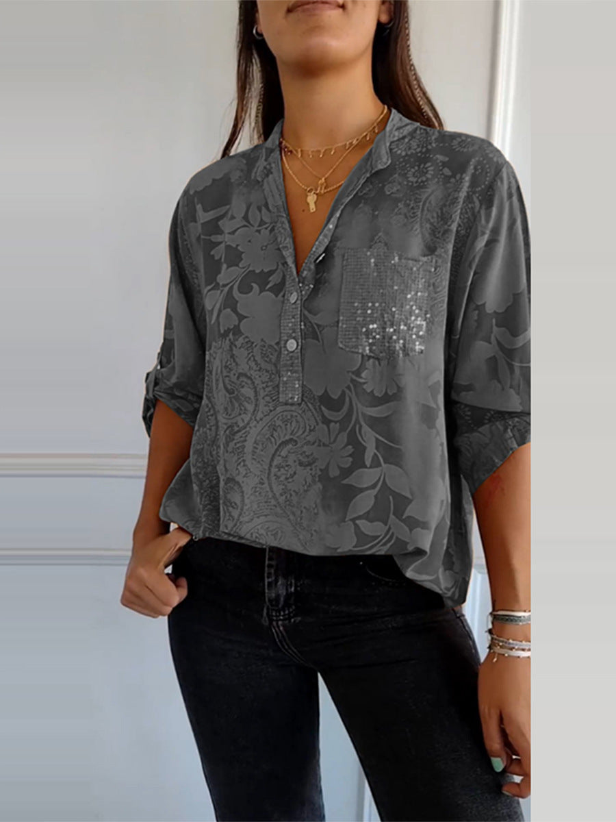 Women's Autumn Fashion Casual Printing Loose Long Blouse