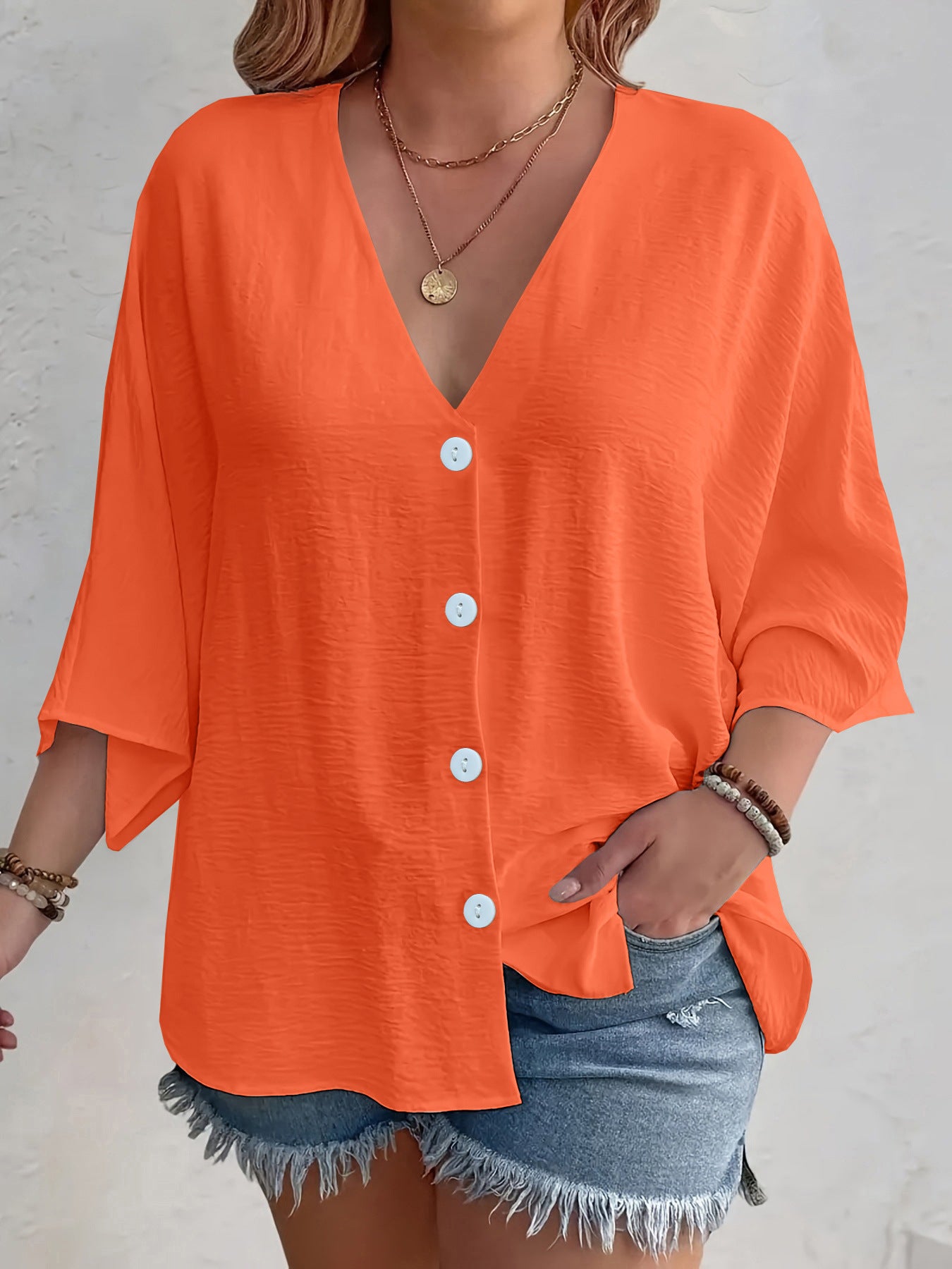 Women's Buttons Ice Silk Wrinkle Solid Color Clothing