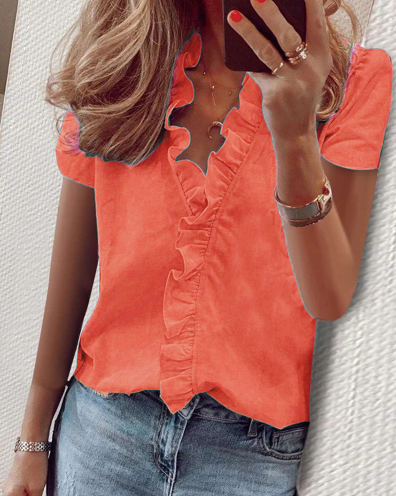 Popular Comfortable Women's Long Sleeve Ruffle Blouse