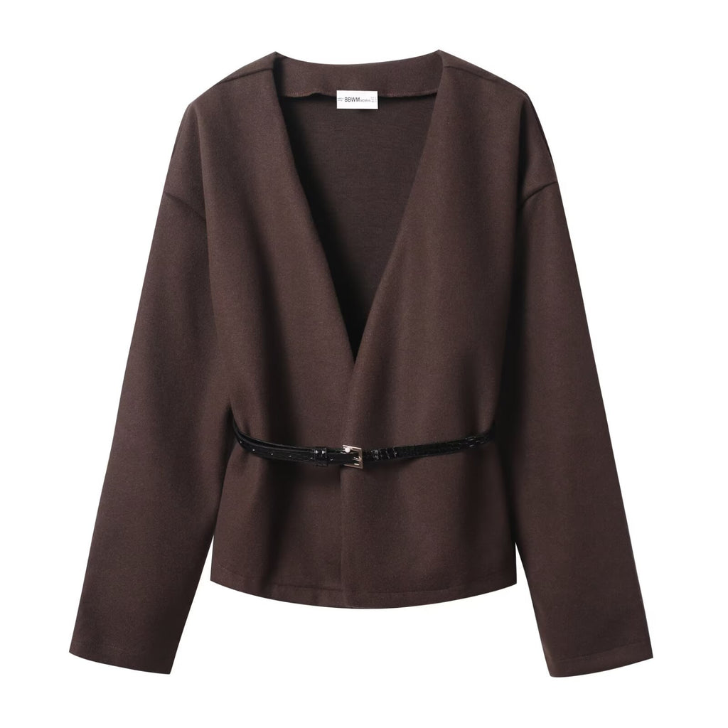 Women's Fashion With Belt Soft Long-sleeved Women's Sweater