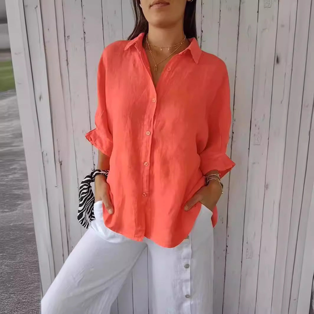 Spring Cotton Linen Back Design Shirt Blouse