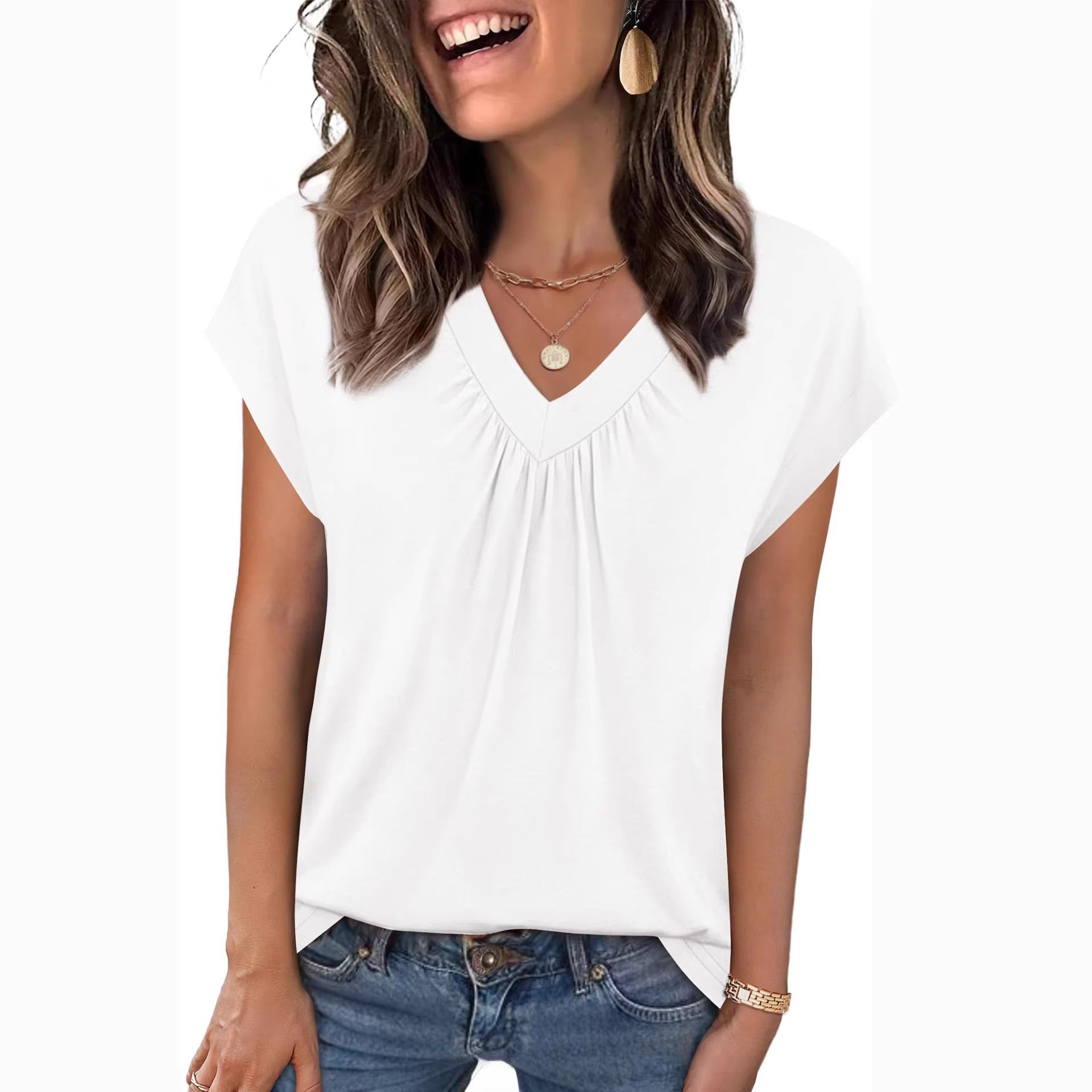 New Solid Color Loose Sleeve Ladies Women's T-shirt