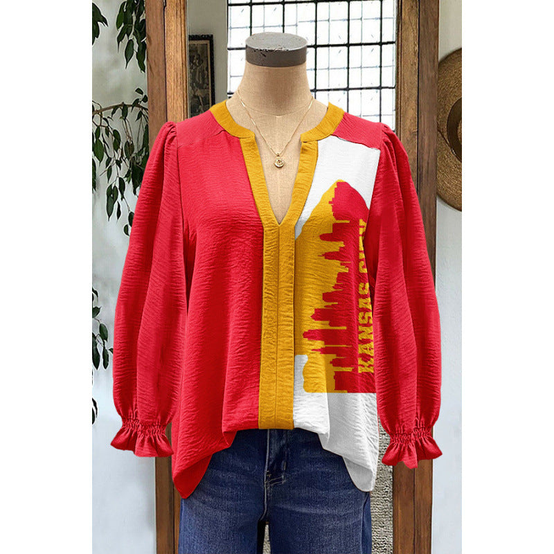 Women's Loose Flared Sleeves Long-sleeved Digital Printing Women's T-shirt