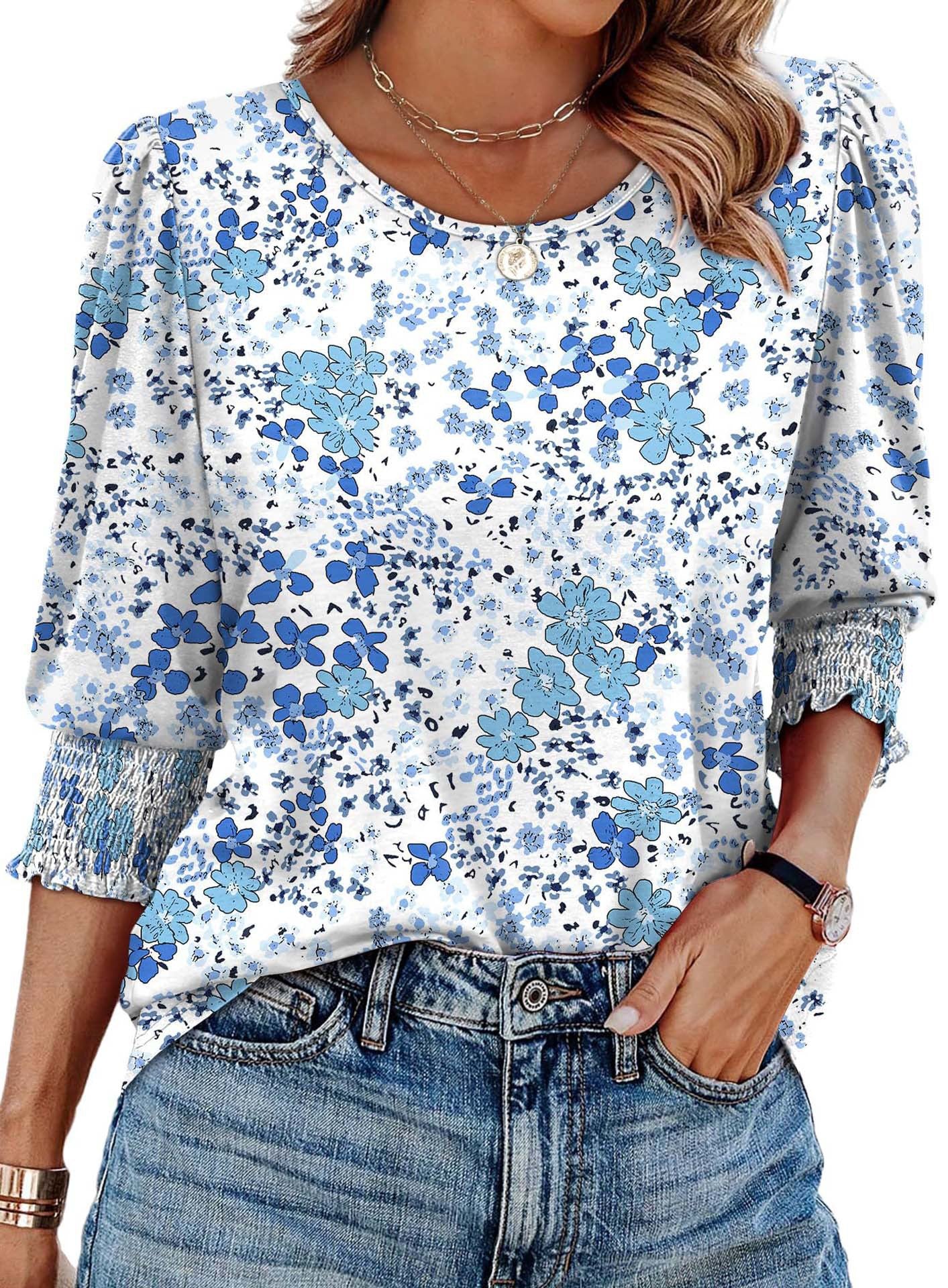 Women's Autumn Loose Casual Print Sleeve Crew Women's T-shirt