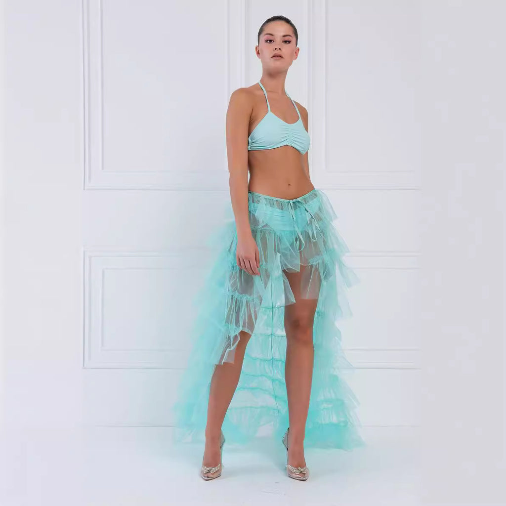 Elegant Mesh Pleated High Waist Large Skirt