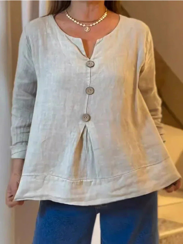 Women's Summer Solid Color Casual Cotton Linen Blouse