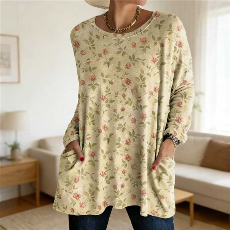 Women's Digital Printing Fashion Round Neck Mid-length Women's T-shirt