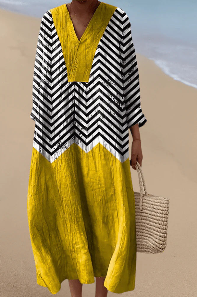 Women's Printed Fashion Popular Stitching Linen Dress
