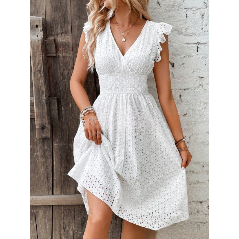 Classic Multicolor Summer Ruffle Sleeve Elegant Dress