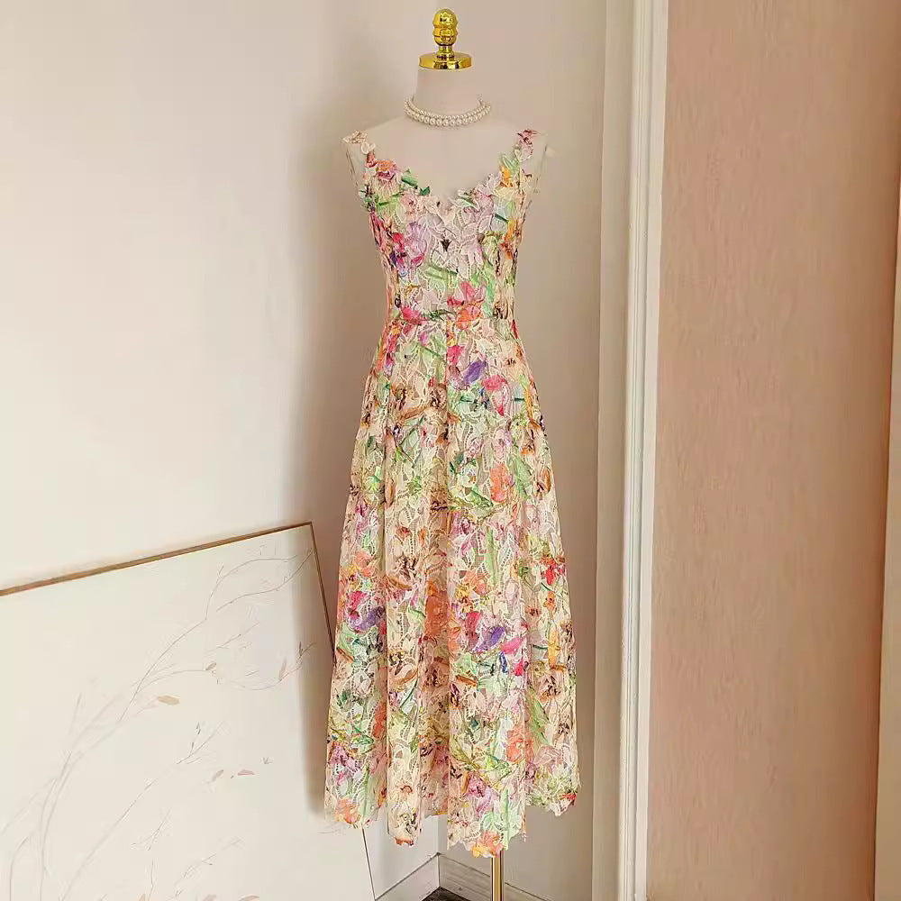 Sexy Summer Colorful Printed Three-dimensional Flower Dress