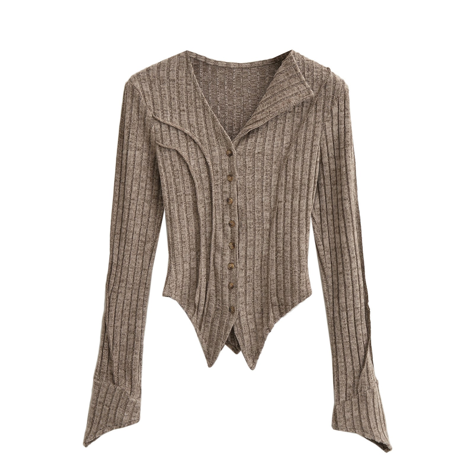 Design Irregular Reverse Line Sunken Stripe Knitted Cardigans