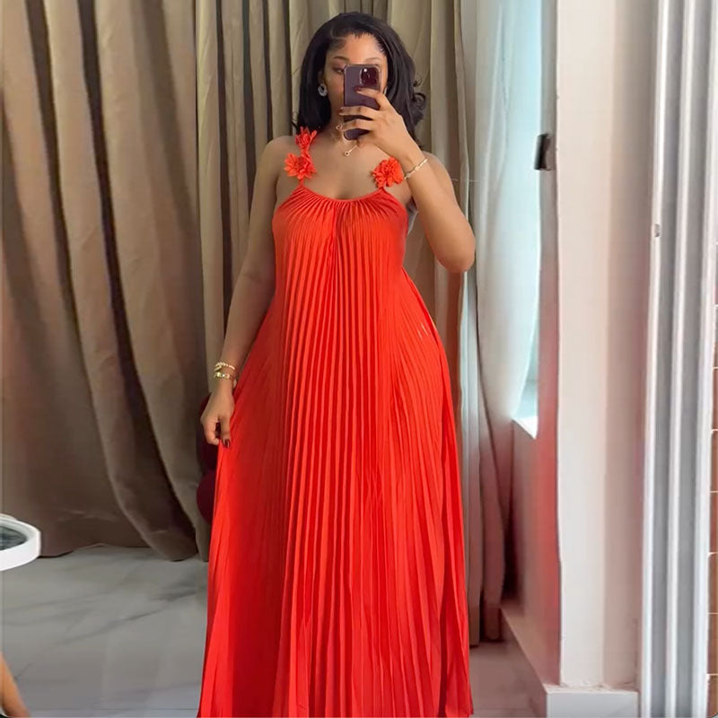 Women's Spring Sweet Fresh Sling Backless Pleated Skirts