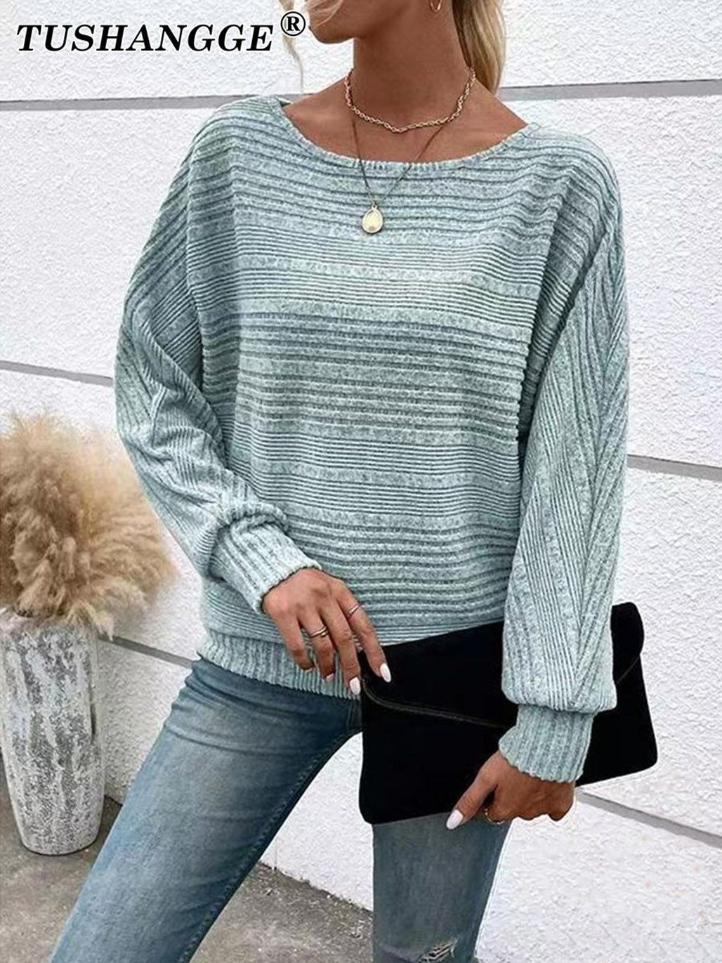 Classic Women's Sunken Stripe Batwing Sleeve Women's T-shirt