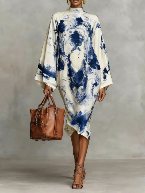 Trendy Autumn Digital Printing Fresh Retro Dress
