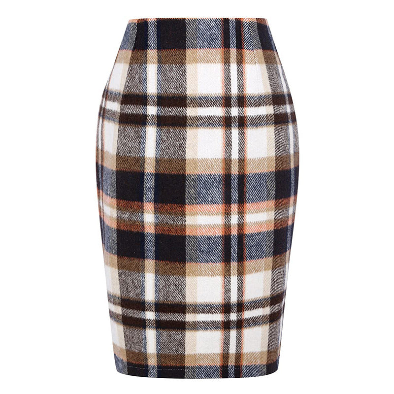 Women's Pencil Tartan High Waist Tight Hip Knee-length Dress