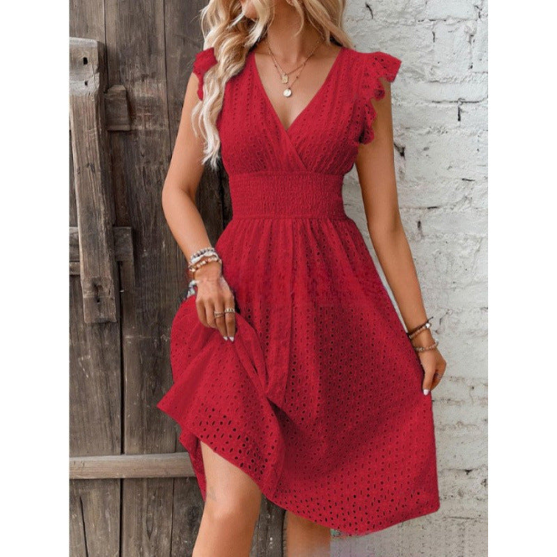Classic Multicolor Summer Ruffle Sleeve Elegant Dress