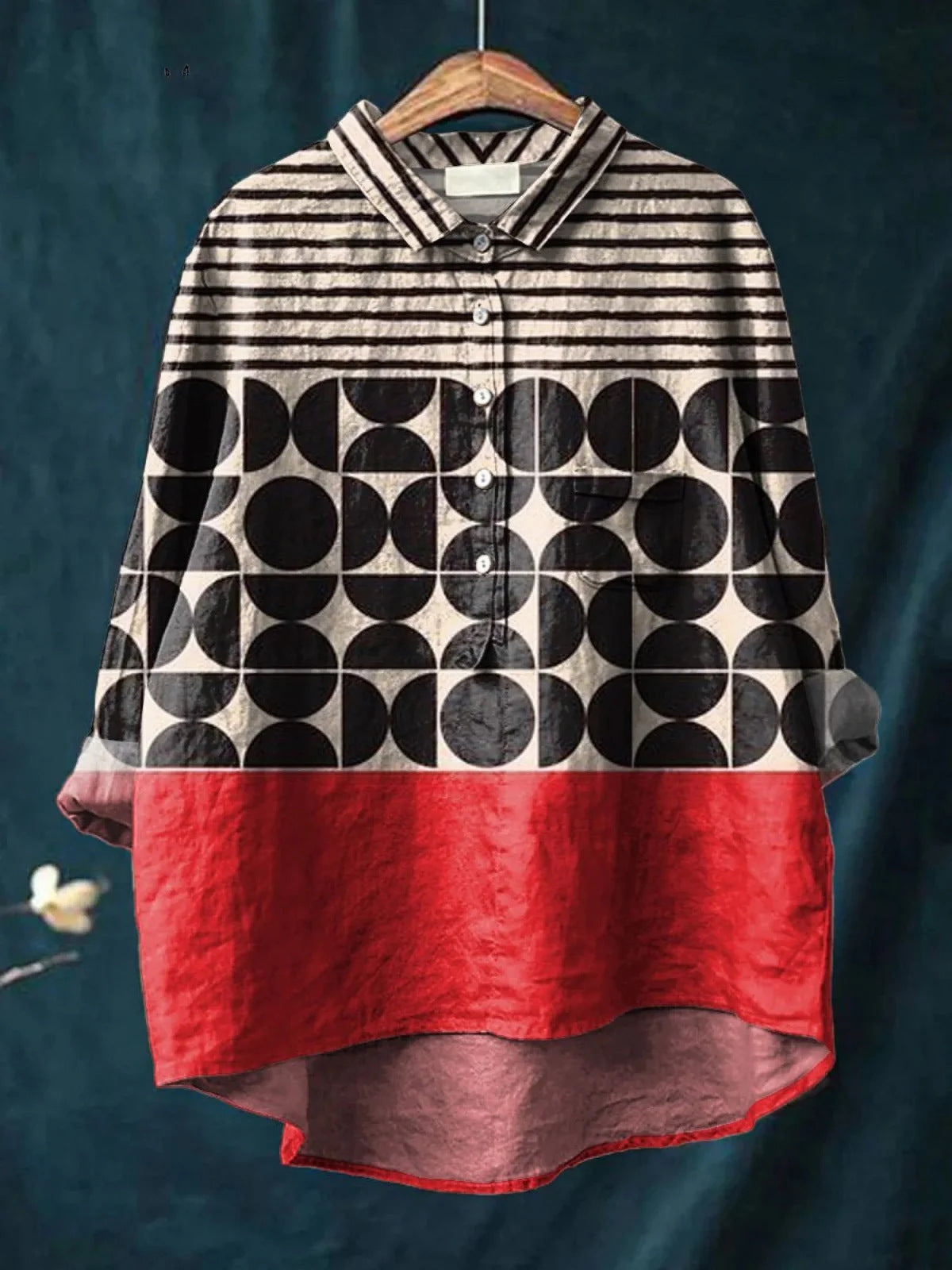Slouchy Women's Shirt Printed Linen Fabric Blouse