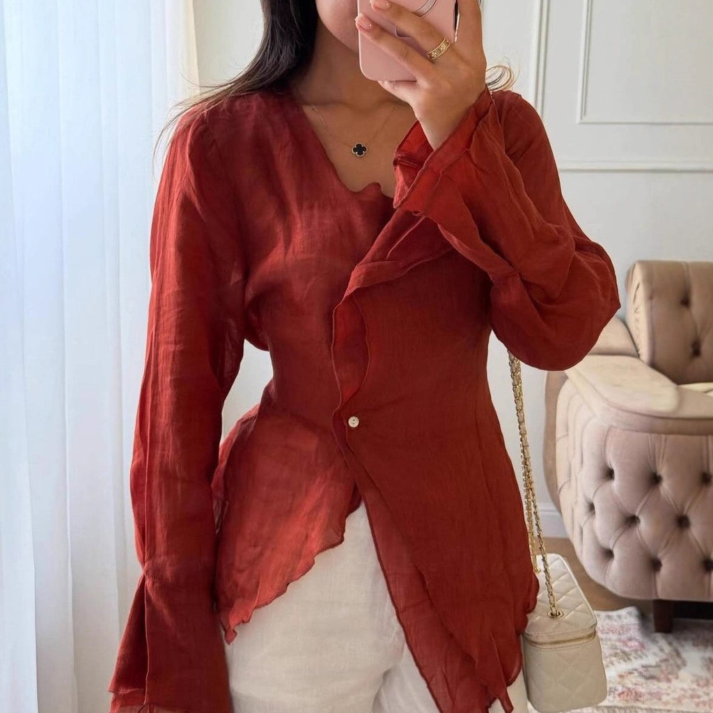 Women's Irregular Versatile Casual Long Sleeve Shirt Blouse