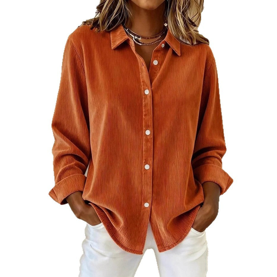 New Graceful Women's Corduroy Casual Shirt Blouse