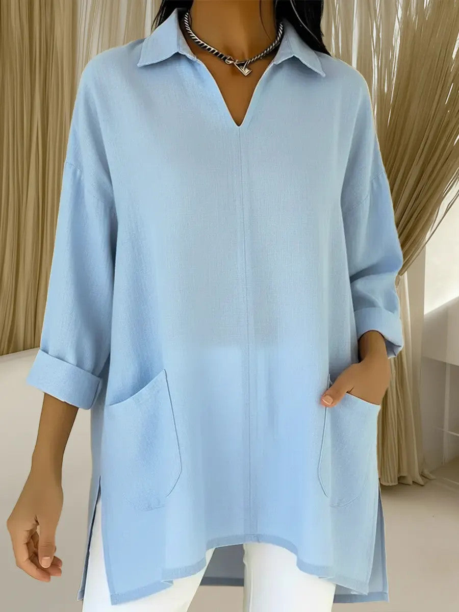 Women's Spring Fashion Solid Color Thin Pocket Blouse