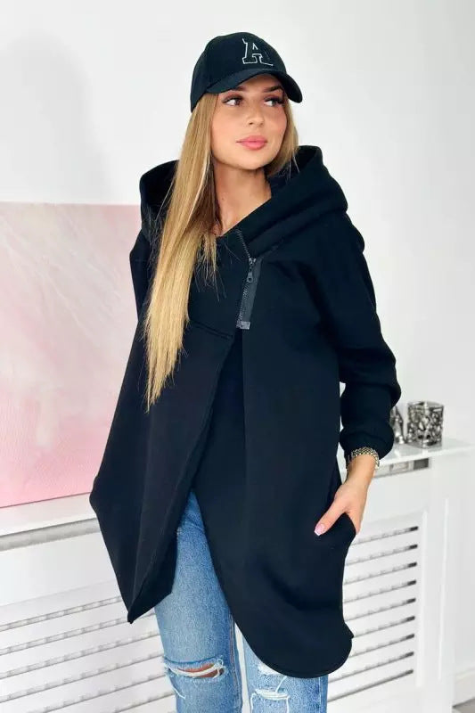 Women's Hooded Sports Brushed Hoody Casual Long Sleeve Zipper Solid Dress